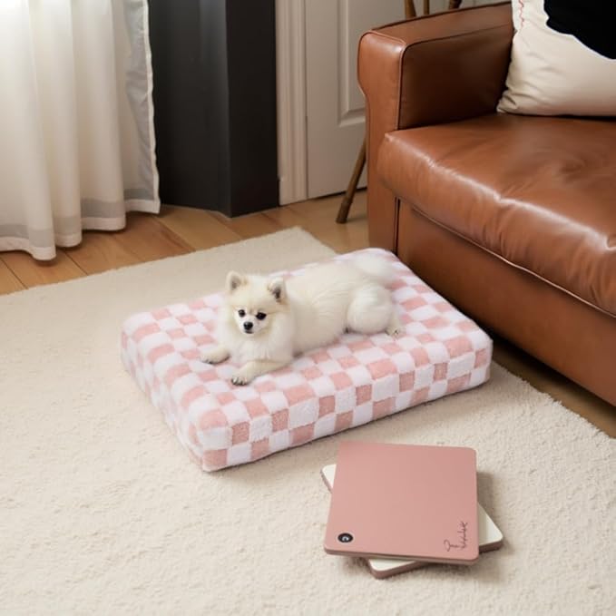 KSIIA Memory Foam Dog Bed Waterproof Dog Beds Orthopedic Crate Pad Supportive Crate Pads Soft Pet Mat for Small Pet Mats with Removable Washable Cover & Non-Slip Bottom, 30 x 20 Inch, Pink