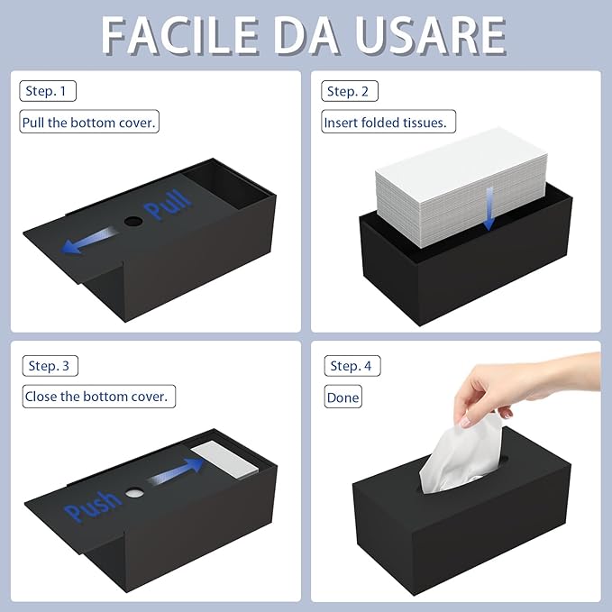 Acrylic Tissue Box Holder, PITBVO Rectangular Shiny Black Tissue Box Cover, Table Facial Napkin Dispenser for Car, Bathroom, Bedroom, Kitchen, Office, Living Room, Counter, Hotel Use