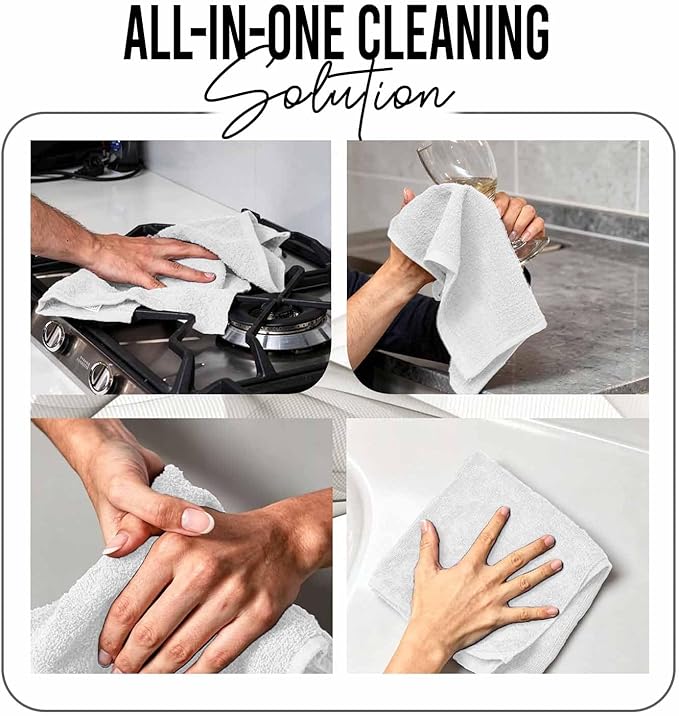 RIVERSIDE 24 Pack Washcloths Set - 100% Cotton [12x12 Inches] - 500 GSM, Soft, Quick-Dry & Highly Absorbent Face Towels - Perfect for Bathroom, Gym, Hotel, Spa & Travel - White