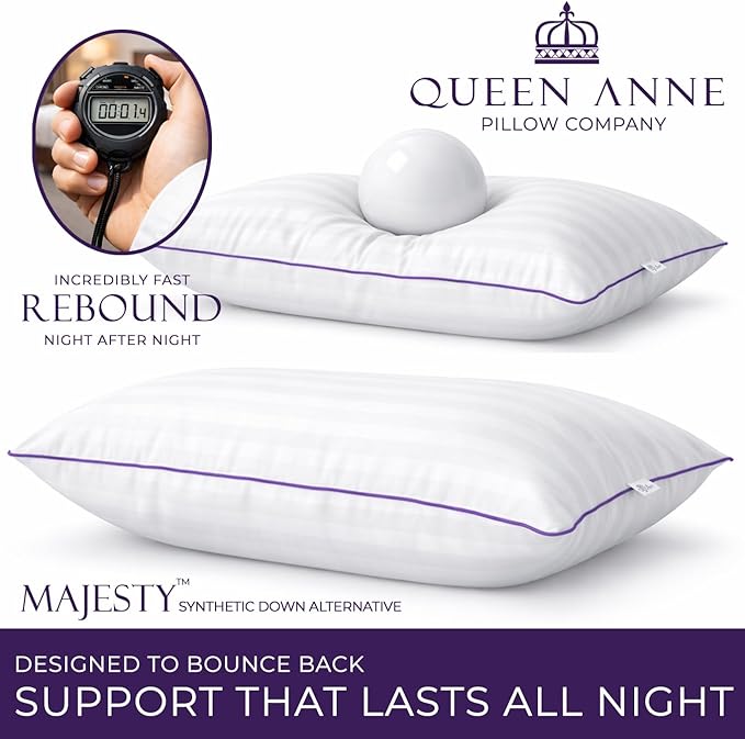 Queen Anne Hotel Collection Pillows – Luxury Down Alternative Bed Pillows (2-Pack, Queen Soft) – Ultimate Comfort, Hypoallergenic, Made in The USA