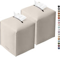 Tclouda Tissue Box Cover for PU Leather, Modern Simple Solid Color Holder Square Tissue Bag, Ideal for Bathrooms,Office,Car,Outdoor Tent,Dining Table,5"X5"X5", Double Off-White