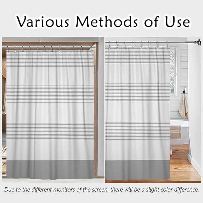 ggaimwf 47x71 Inch Striped White Grey Waffle Shower Curtain Plaid Texture Nautical Stall Bath Curtain Rustic Farmhouse Boho Neutral Bathtub Curtain for Kids Bathroom Decor Waterproof with Hooks