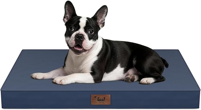 Tail Stories Outdoor Dog Bed for Small Dogs, Waterproof Dog Crate Bed for Medium Dogs Cats, Orthopedic Egg Crate Foam Pet Bed with Washable Removable Oxford Cover, Navy