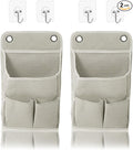 Tiiyee 2 Pack Wall Hanging Storage Bag, Wall Hanging Organizer Bag, Hanging Storage Basket with Pockets Sticky Hook Waterproof Bin Foldable Linen Fabric Basket for Bathroom Bedroom Office Home Kitchen