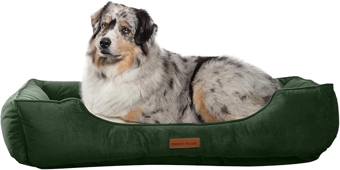 Modern Threads Luxury Dog Bed - Comfortable Tufted Velvet Cushion for Small to Large Dogs - Machine Washable - Durable & Cute Sleep Space for Pets - Pamper Your Pet with Cozy Beds - Forest Green