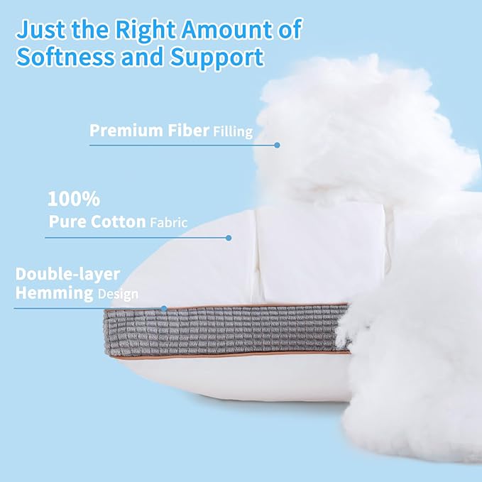 YOUR MOON Soft Pillow Queen for Sleeping, Super Soft Support Down Alternative Pillow, 100% Cotton Shell Luxury Comfy Fluffy Bed Pillows for Sleep(White)