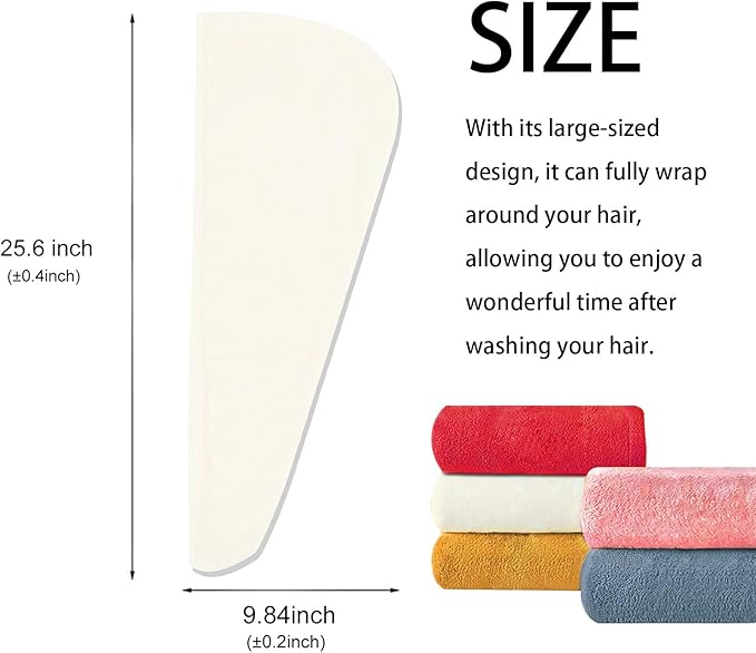 AGKXHDEC 1 Pack Double Layer Microfiber Towel, Hair Turbans for Wet Hair, Drying Hair Wrap for Women(Warm White)