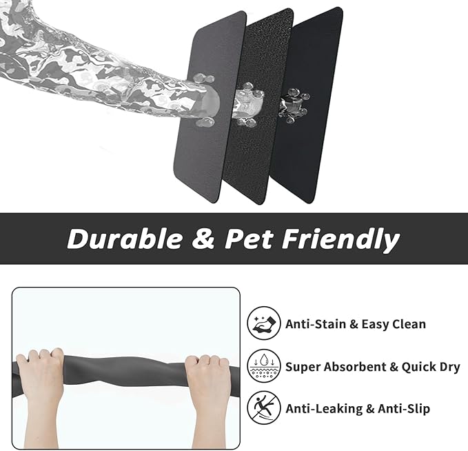 HotLive Dog Food Mat - Absorbent Cat Mat for Food and Water, No Stains Pet Feeding Bowl Mat, Easy to Clean Pet Placemats, Quick Dry Dog Water Dispenser Mat for Messy Drinkers | Dark Grey 12"x 19"