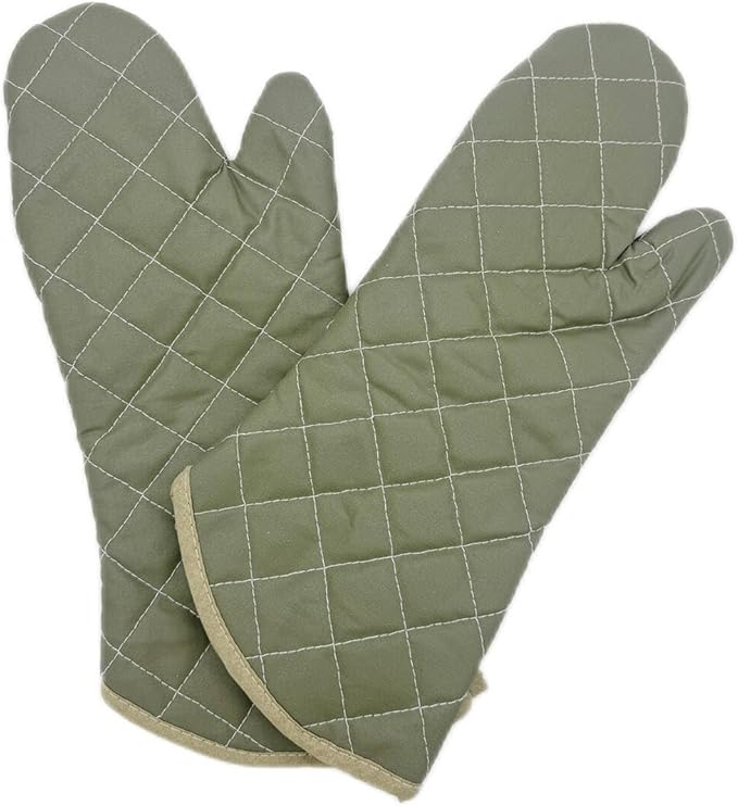 YUANQIAN 17 Inch Extra Long Oven Mitts Heat Resistant Cotton Lining Oven Thick Gloves Kitchen Food Service Mittens for Pot Holders Cooking Baking BBQ, up to 482f (Green, 17 inch)