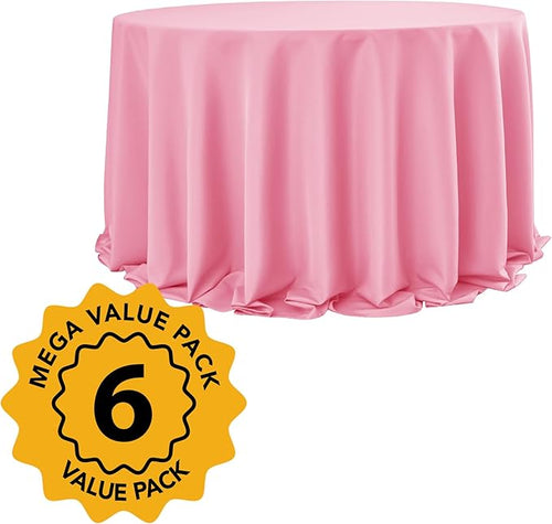 6-Pack Pink Round Tablecloths, 132 Inches, Stain-Resistant Polyester for 6-8 Ft Round Tables - Washable Table Covers for Weddings, Banquets, Birthday Parties, Events