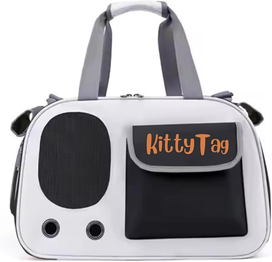 Pet Carrier, Puppy Small Dog Carrier, Cat Carrier Bag, Waterproof Premium PU Leather Carrying Handbag for Outdoor Travel Walking Hiking Shopping (Black)