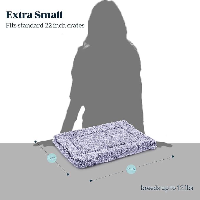 PELZIN Stoutwool Indestructible Dog Bed - Fluffy Chew Proof Dog Crate Pad - Tough Kennel Pad for Aggressive Chewers - Ideal for Extra Small Breeds & Fits 22-Inch Crate - 21"x12", Jacaranda