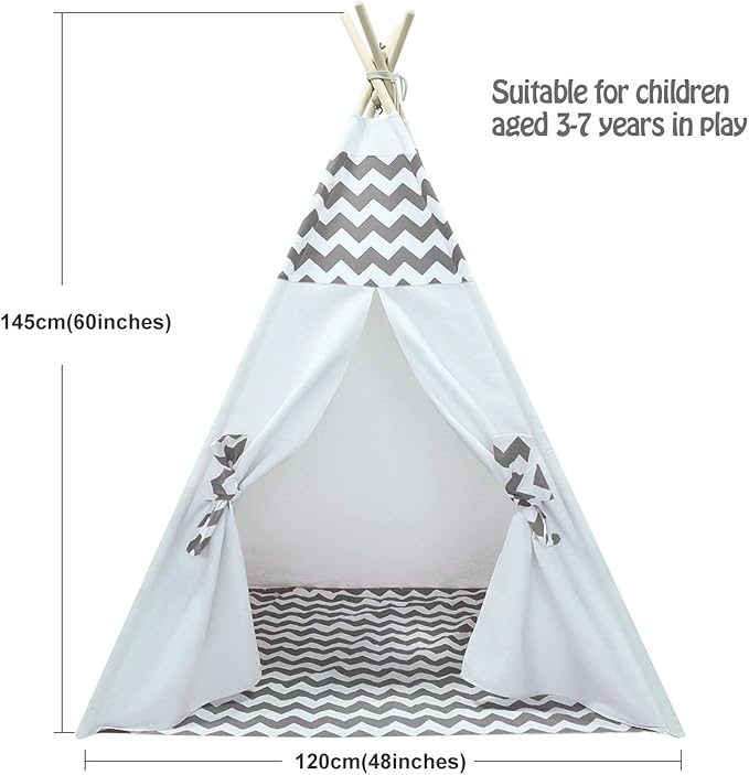 Ukadou Boys Teepee Tent for Kids Teepee Baby Teepees for Boys Girls Baby Kids Tent Indoor Tepee Grey Chevron Tepees Toddler Tent with Floor & Carry Case