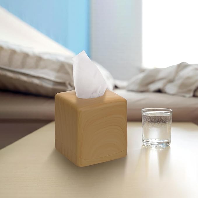 MOCHTERO Modern Wood Grain Finish Square Tissue Box Cover,Cube Tissue Holders,for Bathrooms,Bedroom, Dinner Table,Living Room,Office