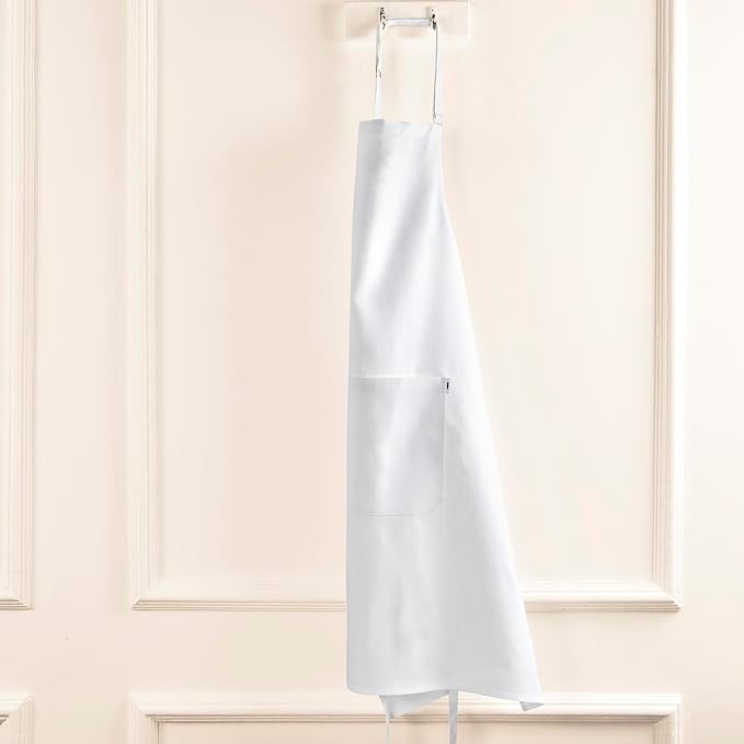 Solino Home 100% Pure Linen Apron for Women & Men - Full Midi Bib Apron Adjustable Neck Strap with Center Pockets for Kitchen