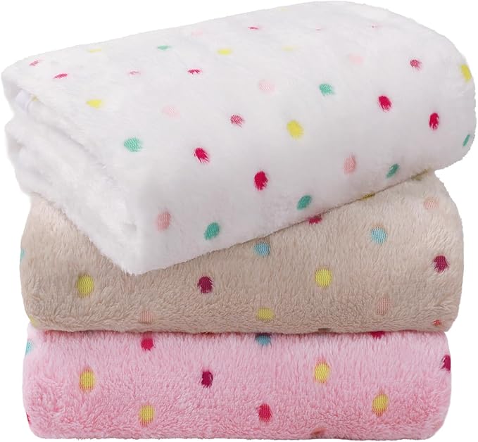 LINENLUX 1 Pack 3 Blankets Super Soft Fluffy Premium Fleece Dog Blankets for Puppy Cat Pet Blanket Flannel Throw Warm Sleep Polka Dot 40x31 inches