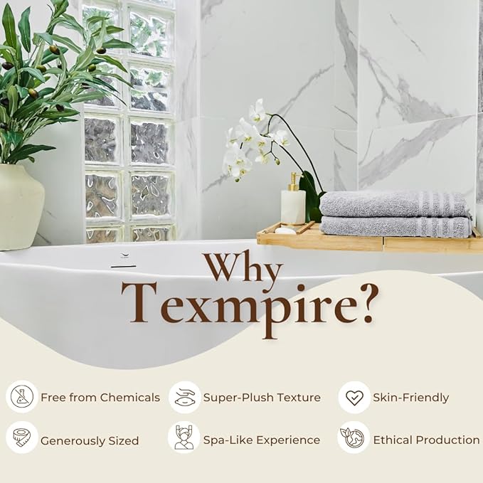 Texmpire Luxury Bath Sheets, 2 Piece Extra Large Bath Sheets (40x65 Inches), Highly Absorbent, Quick Dry, Premium, and Plush Bath Sheets, 100% Organic Turkish Cotton Towels for Bathroom (Grey)