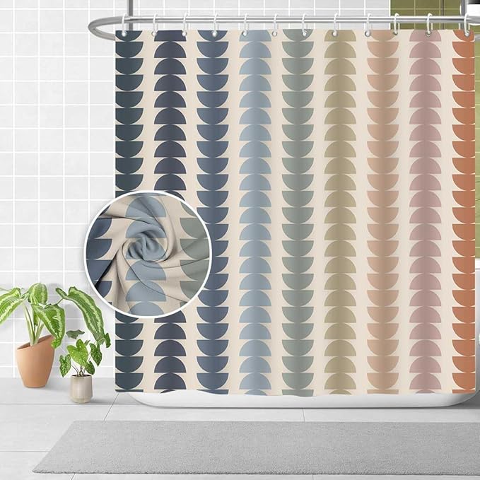 MCCKTIU Vintage Rainbow Boho Shower Curtain for Bathroom Neutral Mid-Century Modern Art Bath Curtain Rainbow Semicircular Shower Curtains for Bathroom Machine Washable Shower Curtain 47x64 inch