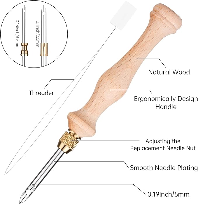 Punch Needle Kit Includes 1.6mm-2mm-2.5mm-3.5mm-5mm Needle,5 Size Metal Needles,Punch Needle Tool for Adult Beginner,Perfect for DIY Craft Decoration&Gift(Pink)