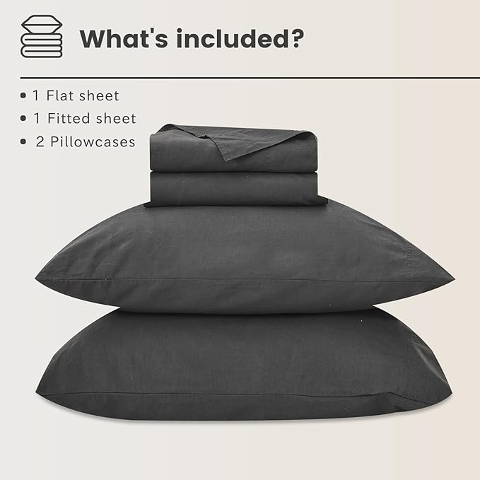 Bedlifes 100% French Linen Sheets Queen Size 18-24”Extra Deep Pocket 4-Piece Set Breathable & Moisture-Wicking,Soft & Durable Sheets for Thick Mattresses(Dark Grey)