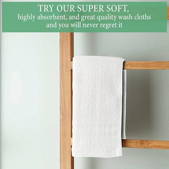 TOALLA 100% Cotton Washcloths 60 Pack|400 GSM|Soft Face & Body Washcloths|Highly Absorbent|12 x 12 Inches|White