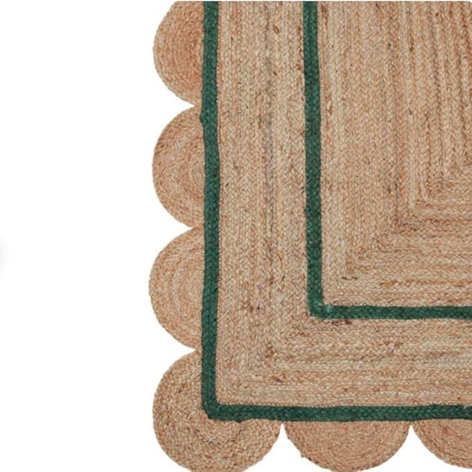 Scallop Pattern Jute Bohemian Area Rug (Green, 2'x3')