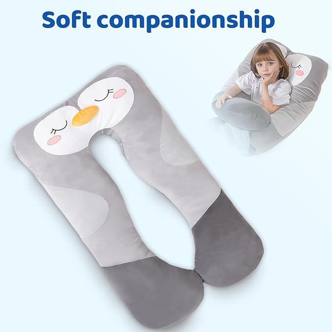 MLdian 47x23 inch U Shaped Long Plush Body Pillows for Kids, Stuffed Animal Penguin Soft Large Pillow for Sleeping, Big Cute Plushies, Washable Cover, Gift for Boys and Girls