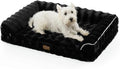 COZY KISS Faux Rabbit Fur Orthopedic Dog Bed, Dog Bed for Large Size, Supportive Foam Pet Sofa with Waterproof Lining Cover, Washable U-Shaped Pet Couch with Anti-Slip Bottom, Black L 36x27x6.5 inch