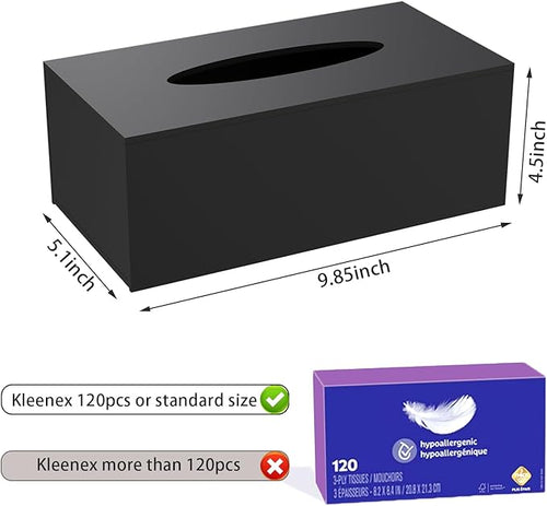 Acrylic Tissue Box Holder, PITBVO Rectangular Shiny Black Tissue Box Cover, Table Facial Napkin Dispenser for Car, Bathroom, Bedroom, Kitchen, Office, Living Room, Counter, Hotel Use
