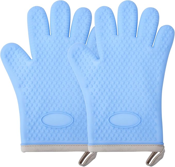 Silicone Oven Mitts Ven Gloves with Fingers Pot Holders and Oven Mitts Heat Resistant Kitchen Baking Cooking Barbecue Accessories 2 Pack Sky Blue