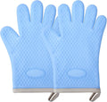 Silicone Oven Mitts Ven Gloves with Fingers Pot Holders and Oven Mitts Heat Resistant Kitchen Baking Cooking Barbecue Accessories 2 Pack Sky Blue