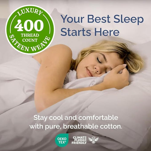 400 Thread Count Cotton Sheet Set - Cal King Size 100% Cotton Sheets - Easily Fits 8" to 16" Mattress - Silky-Soft, Wrinkle Free & Comfortable - Deep Pockets & Hotel Quality Bedding Set - Light Grey