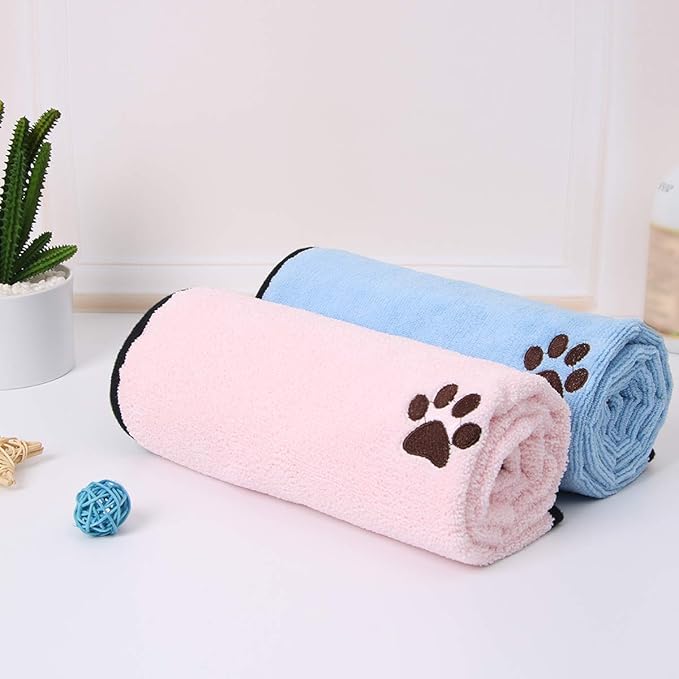 Wipela Pet Dog Cat Microfiber Drying Towel Ultra Absorbent Great for Bathing and Grooming (2-Pack)