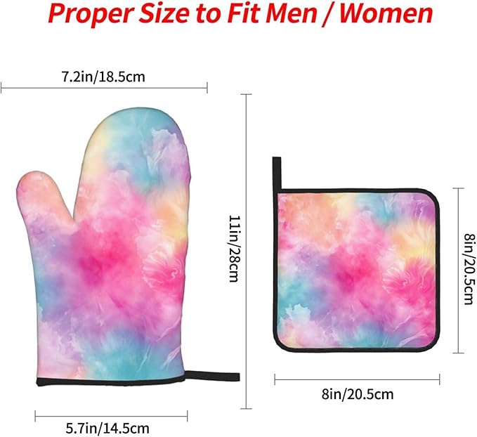 Oven Mitts and Pot Holders Sets of 4 Tie Dye Colorful Galaxy Kitchen Potholder Gloves Heat Resistant Non-Slip for Chef Baking Cooking Grilling BBQ Mittens