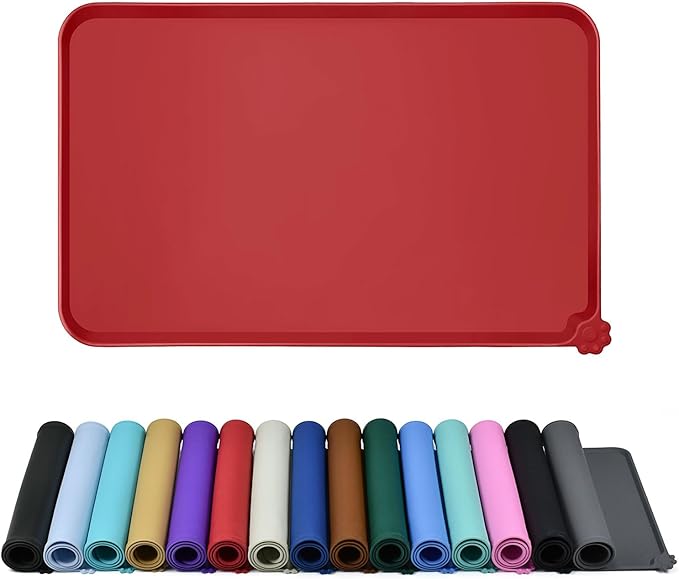 Reopet Waterproof Pet Feeding Mat with High Raised Edges, Heavier and Thicker Placemats for Cat Dog Water Bowl with BPA Free, Dogs Cats Food Mats for Messy Drinkers to Prevent Spill and Protect Floors