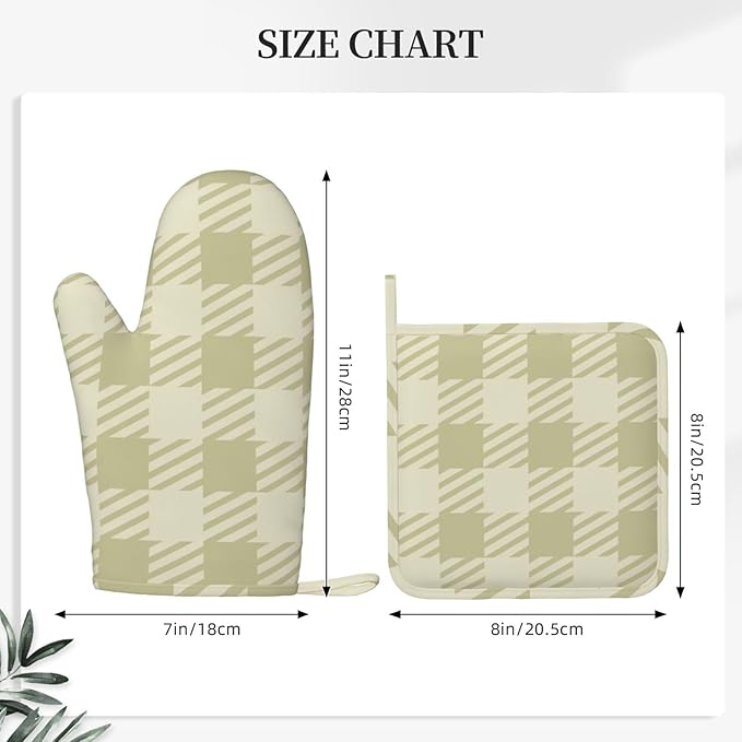 Oven Mitts and Potholders Green Checkered Scales Silicone Glove Heat Resistant, Kitchen Gloves for Cooking, 2-Piece Set