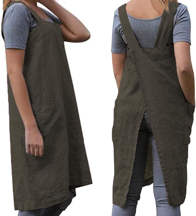 Women's Practical Cross Back Pinafore Apron with Large Pockets Home Kitchen,Restaurant,Coffee house,Cooking Gardening Works