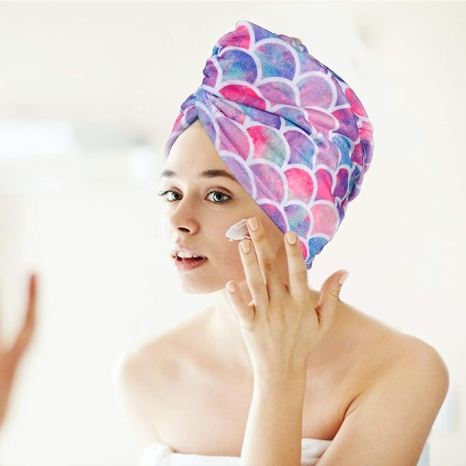 MADHOLLY Microfiber Hair Towel for Kids Gift - Soft Super Absorbent Rapid Drying Hair Towel Wrap Turban for Girls Women with Button, Anti-Frizz for Thicker Curly Long Hair, 2Pack