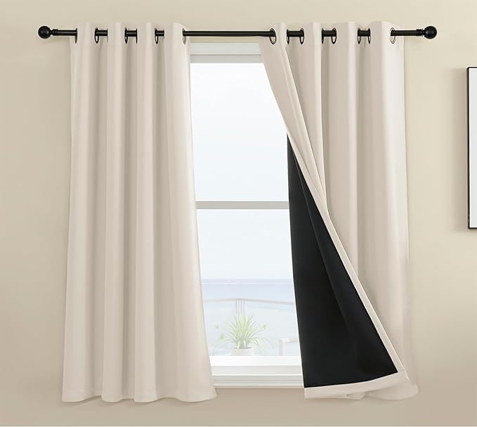 Rutterllow 100% Blackout Curtain 2 Panels, Heat and Full Light Blocking Drapes with Grommets for Bedroom,Thermal Insulated Window Treatment Drapes for Living Room (Beige, 2 Panels, 52 x 36 inch)