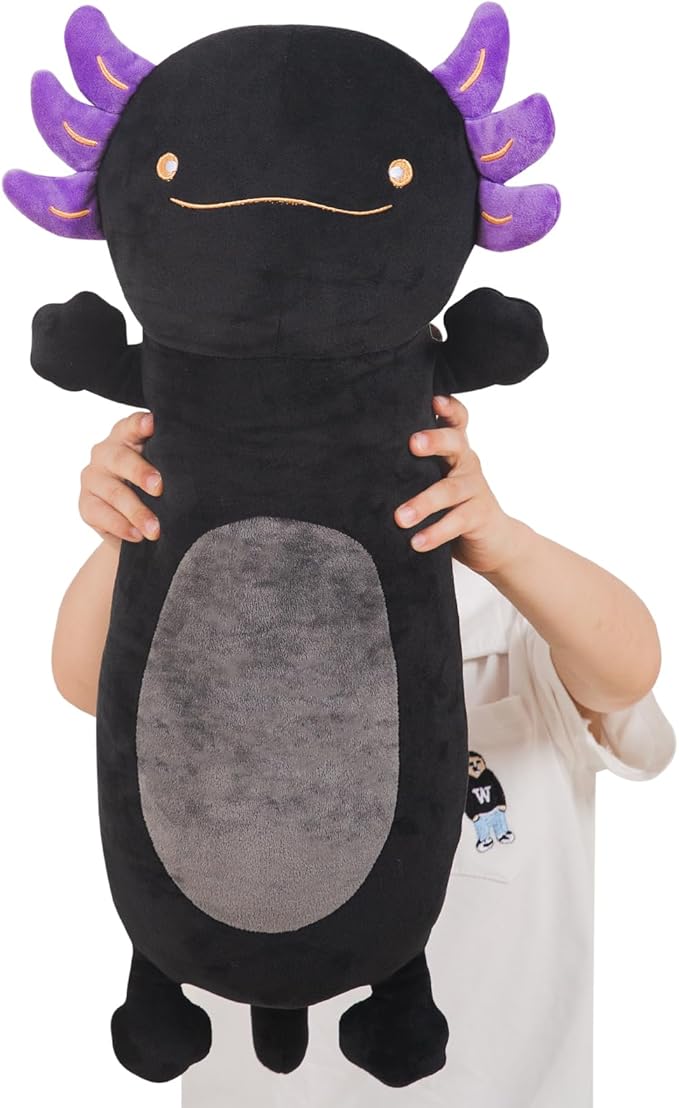 Dalmao 22inch Black Axolotl Stuffed Animal, Soft Long Pillow Doll Cute Axolotl Plush Body Pillow Plushies Toy Gift for Kids, Boys Birthday, Halloween, Christmas