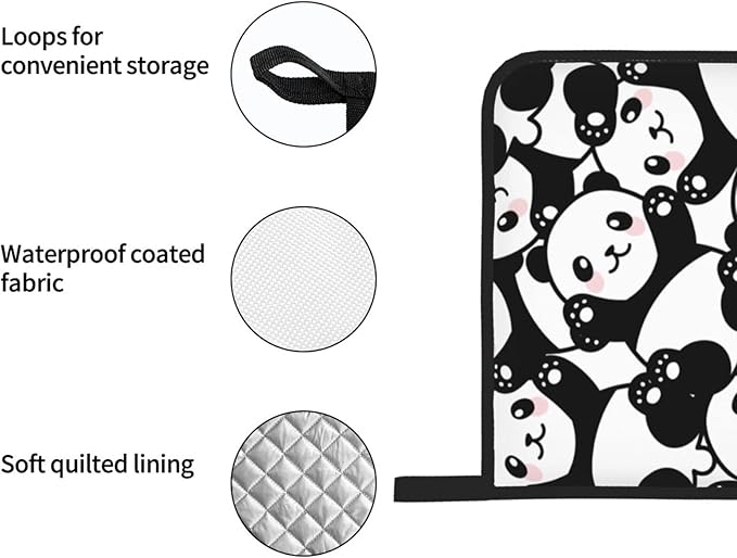 Cute Panda Oven Mitts and Pot Holders Set of 4, Oven Mittens and Potholders Heat Resistant Gloves for Kitchen Cooking Baking Grilling BBQ