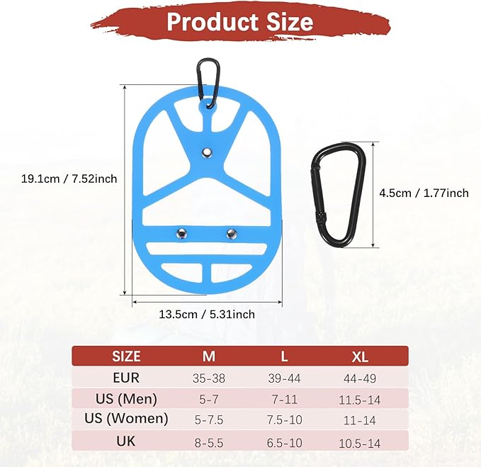 TIXIPEM Shoe Holster for Backpack [1SET] - Elastic Silicone Footwear Holder with Clip Use for Travel & Outdoors & Sports - [Sapphire Blue-M] Hang Extra Shoes Cleats Boots