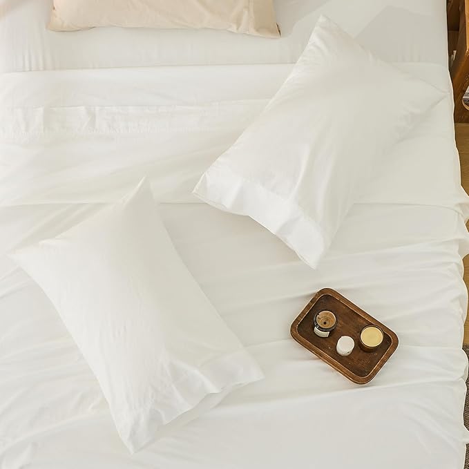 Bedlifes 100% French Linen Sheets California King Size 18-24" Extra Deep Pocket 4-Piece Set Breathable & Moisture-Wicking,Soft & Durable Sheets for Thick Mattresses(White)