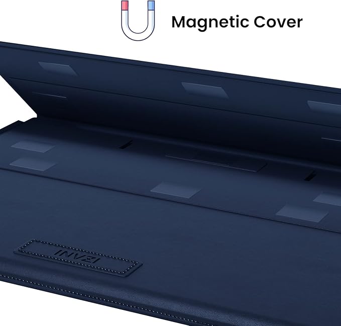 INVZI MacBook Sleeve, Vegan Leather Bag Compatible with 13”/14" MacBook Air, MacBook Pro M1/M2 2018-2022, Compact Design with Invisible Stand (Midnight Blue)