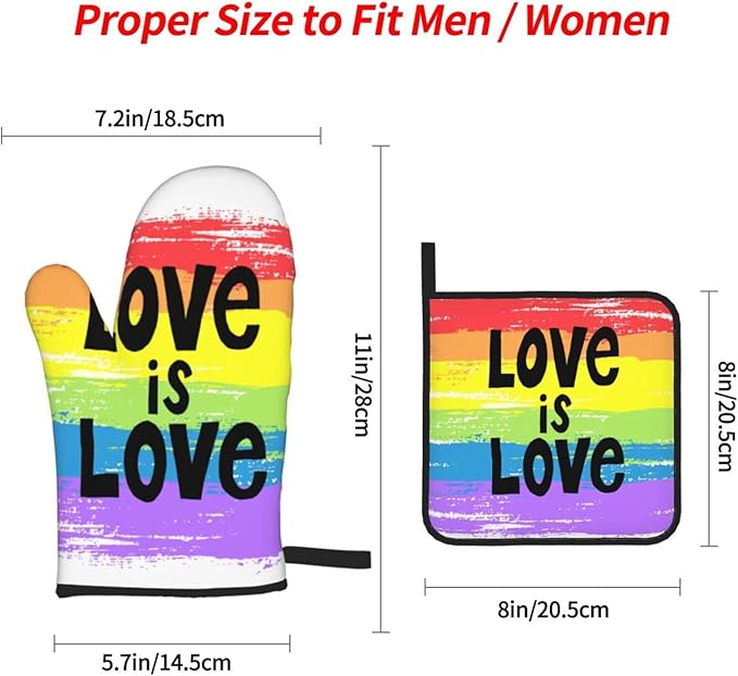 Rainbow Pride Love Oven Mitts and Pot Holders Set of 4, Oven Mittens and Potholders Heat Resistant Gloves for Kitchen Cooking Baking Grilling BBQ