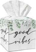 Greenery Tissue Box Covers Square, Green Leaves Leather Tissue Box Holders Decorative for Car Nightstand Home Office Bathroom Organizer, Square Facial Paper Organizer Home Decor -022
