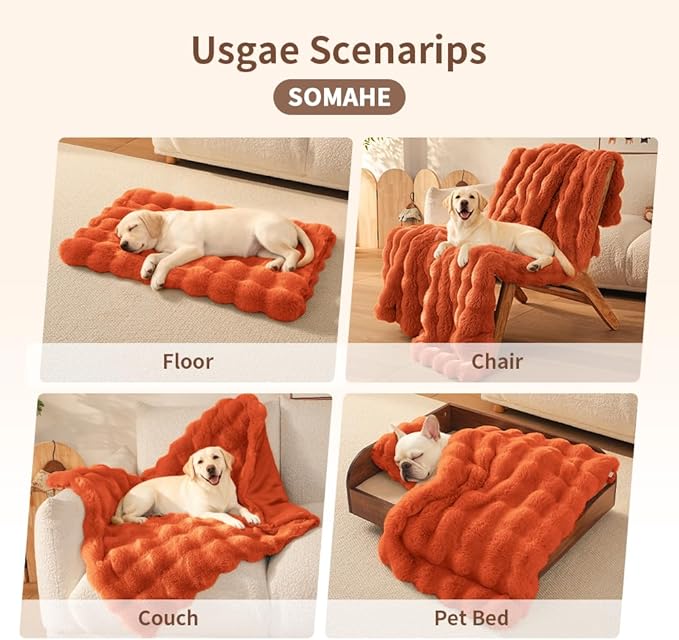 SOMAHE Dog Blanket Self-Warming Throw for Medium & Large Dogs, Dual-Side Sherpa Plush, Thick Crate Bed Cover & Car Seat Mat, Anti-Static Machine Washable No Shrink, 39x30 Inch Orange