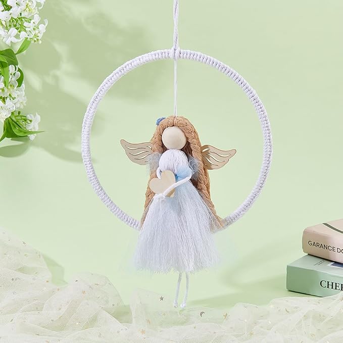 FREEBLOSS 2 Set DIY Macrame Angel Kit Macrame Ornament Kit for Beginners Boho Angel Doll Decor Adults Craft with Instruction Christmas Gift