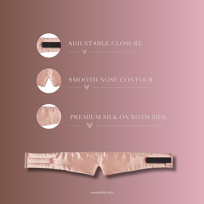 Vénera Silk Eye Mask - 100% Pure Mulberry 22 Momme Silk Sleep Mask, Adjustable Sleep Mask for Women and Men (Adjustable, Cloud Pink)