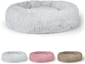 BOWHAUS 24/30 Inch Calming Donut Pet Bed for Small/Medium Cats and Dogs, Anti-Slip Bottom, Washable, Anti-Anxiety Fluffy Round Cat Bed, Indoor Shaggy Cuddler Cotton Candy Brown, Light Gray, Pink Bed